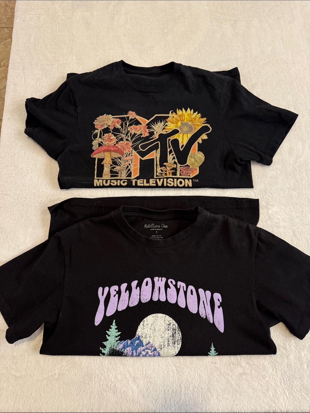 MTV Black Tee with Yellow Sunflower & Floral Logo
